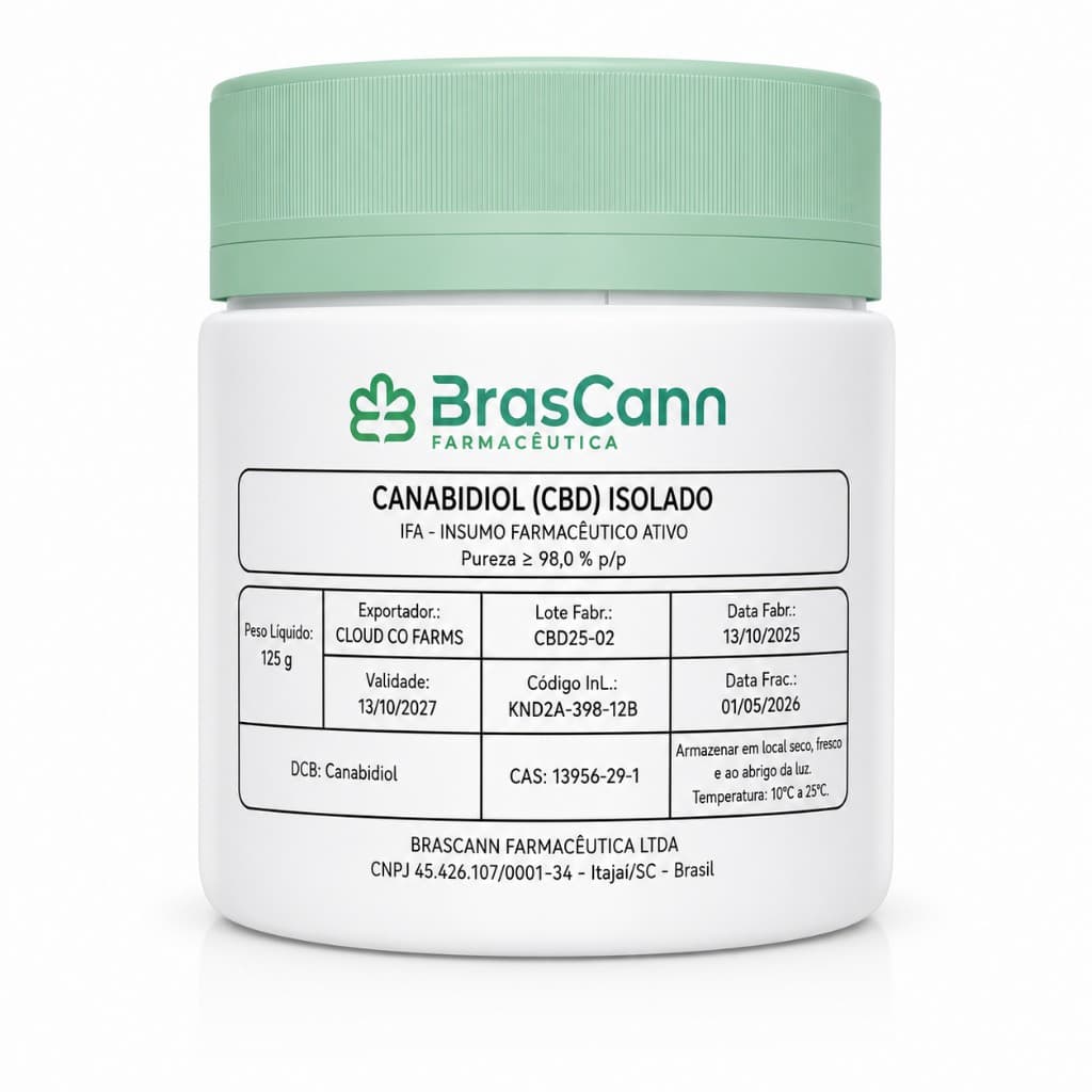 Embalagem Brascann — Canabidiol (CBD) Isolado, frasco IFA